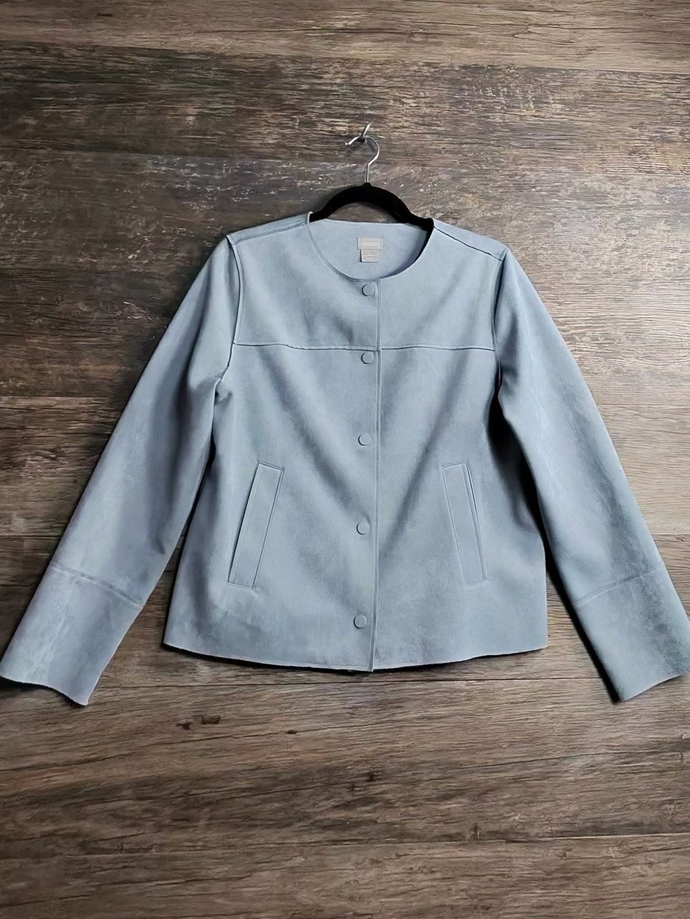 Chico's Light Blue Round-Neck Button Front Jacket